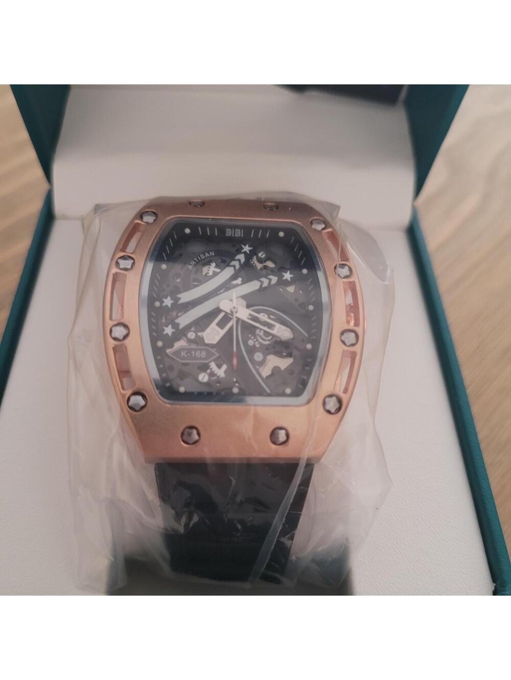 BIBI Luxury Watch with Rose Gold Tone Case and Black Strap